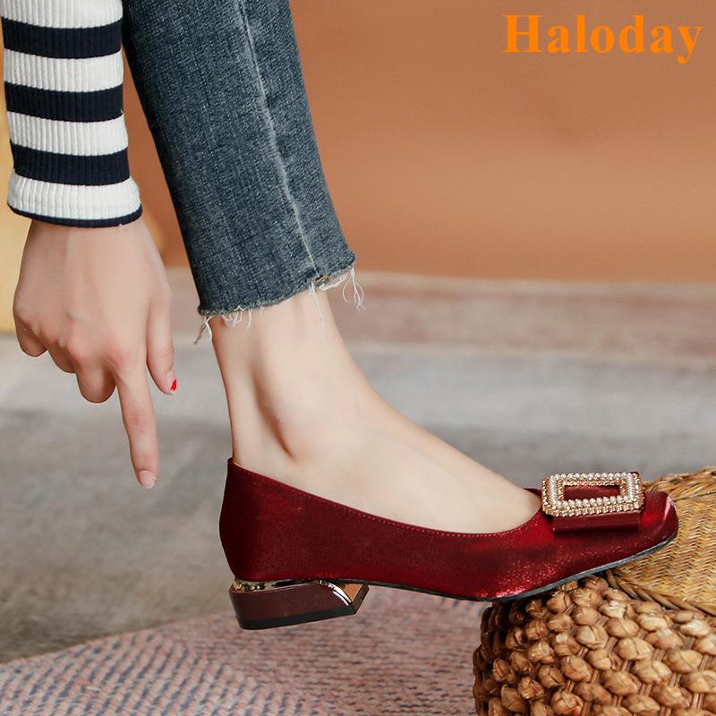 Giày Búp Bê Mũi Vuông Phối Khóa Kim Loại Size Nhỏ Thời Trang Nữ Size Lớn 32-43