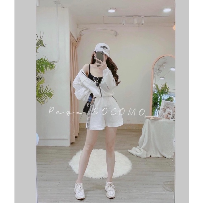 SÉT THỂ THAO 3 MÓN ĐŨI GÂN MÀU TRẮNG