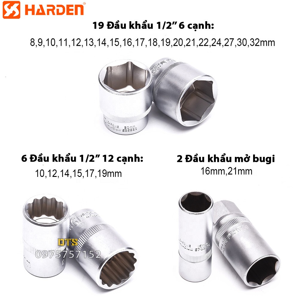 Bộ dụng cụ sửa chữa đa năng công nghiệp 32 chi tiết HARDEN PRO, bộ khẩu 1/2 inch bộ cần tự động sửa chữa xe máy, ô tô