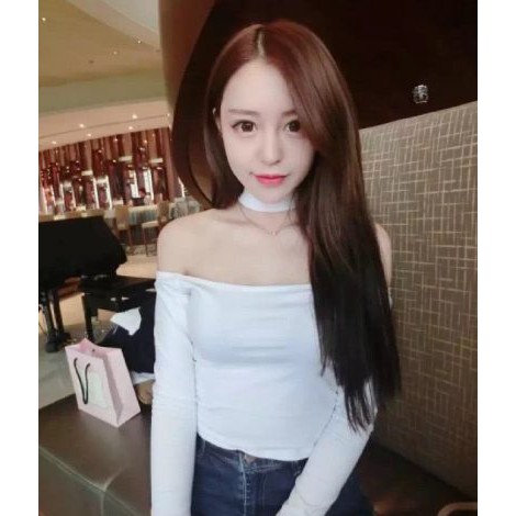 Áo Trễ Vai Cổ Choker Dài Tay Chất Liệu Cotton Thoáng Mát Nhiều Màu Freesize dưới 55kg