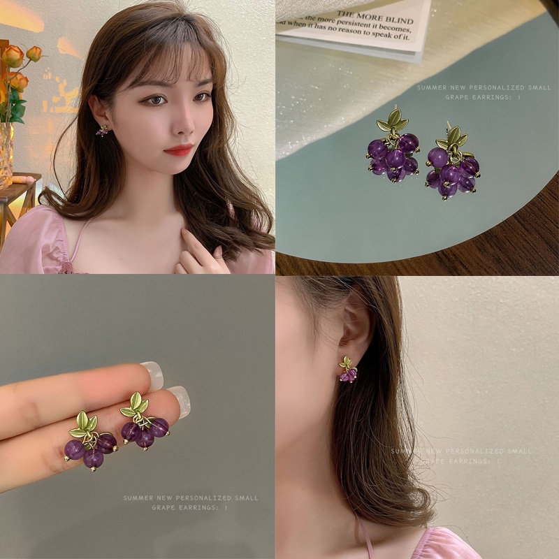 Khuyên Tai Đính Đá Tím Thời Trang Hàn Quốc Đơn Giản