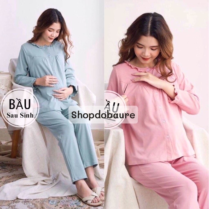 Bộ Bầu Mặc Bầu và Sau Sinh Cổ Bèo Chất Cotton Hàng Quảng Châu Loại 1