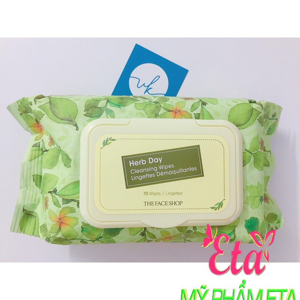 Tẩy trang TFS Herb Day Cleansing Wipes The Face Shop khăn giấy 20-70 miếng