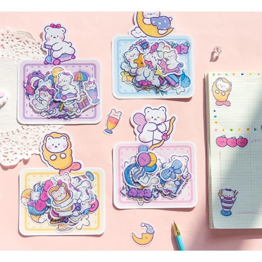 [Hàng mới về] Set nhãn dán Sticker Gấu Thức ăn, Tình nhân dễ thương