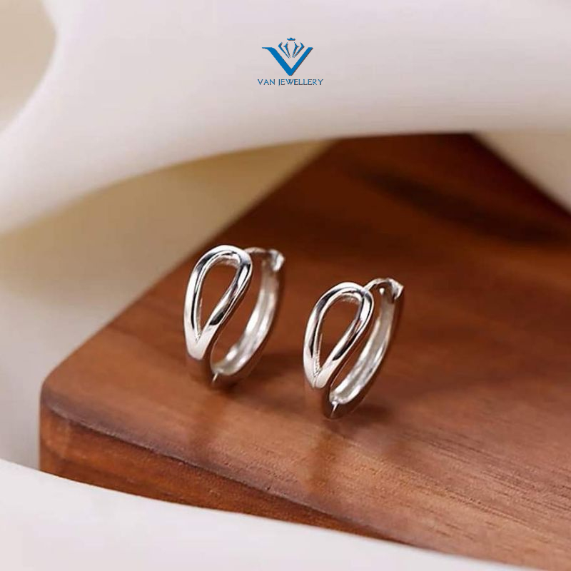 Khuyên tai bạc khuyên tròn trơn sát tai kiểu dáng đơn giản