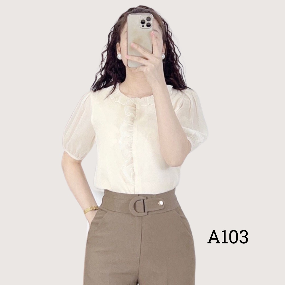 Áo sơ mi nữ Lely Fashion somi ngắn cao cấp vải lụa đẹp thời trang công sở dễ thương đi học trắng hồng cộc tay A1032