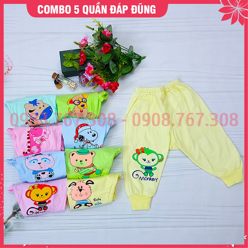 COMBO 5 Quần Dài Sơ Sinh Đóng Bỉm Hằng Trang Đáp Đũng Vải Cotton