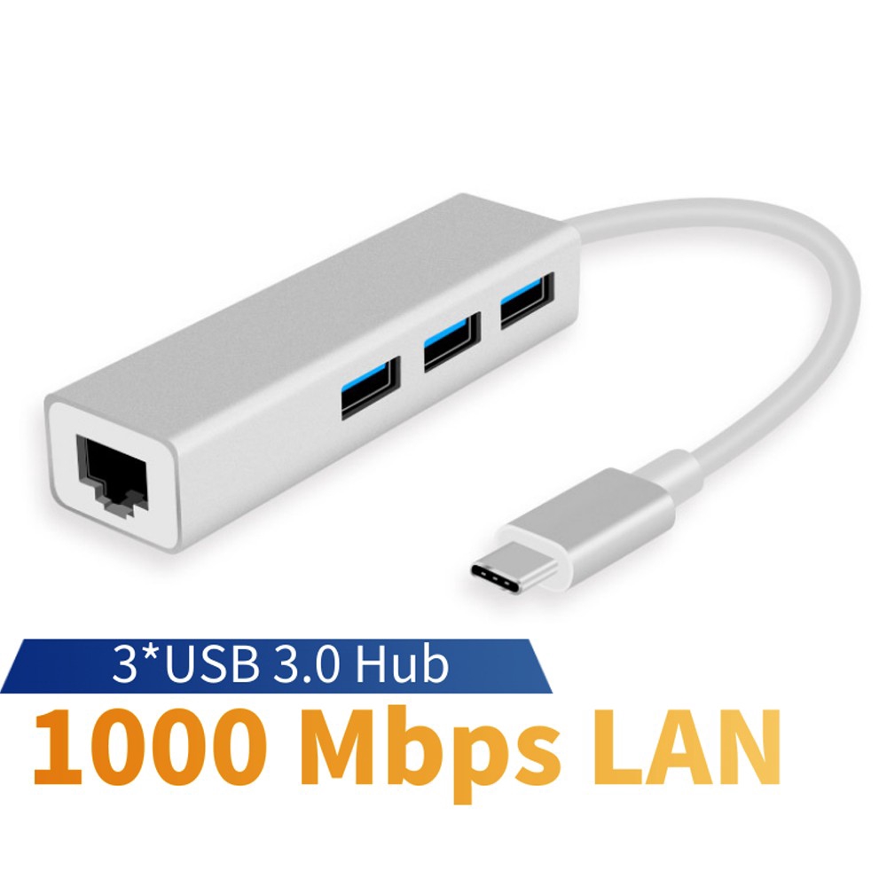 USB-C Ethernet Rj45 Lan Adapter 3 Port USB Type C Hub, 10/100/1000Mbps Gigabit Ethernet USB 3.0 Network Card for MacBook