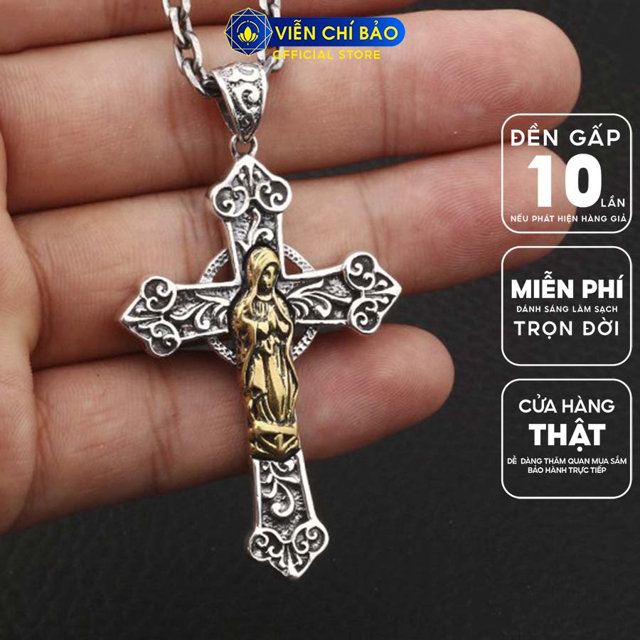 Mặt dây chuyền bạc nam Thánh giá Đức Mẹ Maria chất liệu bạc Thái S925 thương hiệu Viễn Chí Bảo M100546