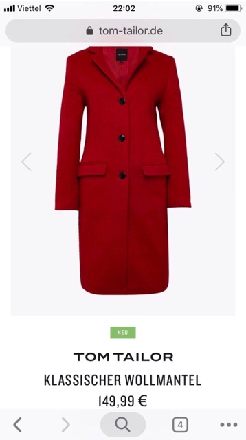 Áo dạ đỏ Tom tailor