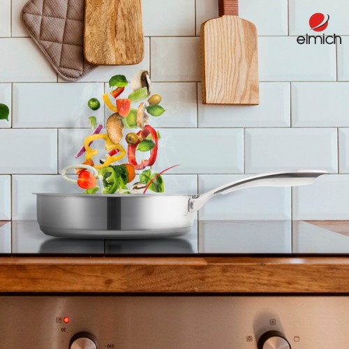 Chảo Chống Dính Bếp Từ Elmich Inox 3 Đáy Size 20cm MaxA EL-3761 Dùng Cho Mọi Loại Bếp