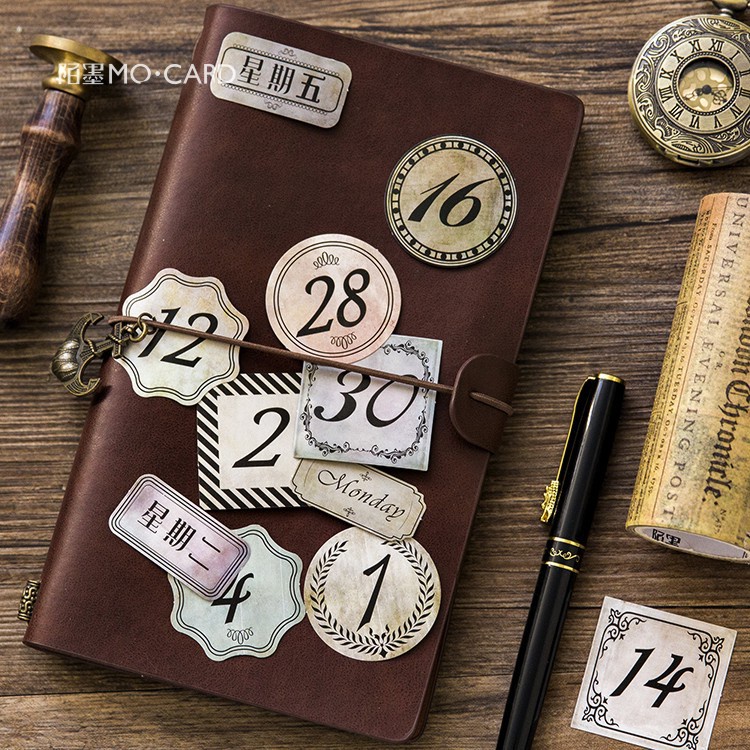 Sticker dán sổ set 40 miếng hình con số vintage, sticker chữ số trang trí sổ tay