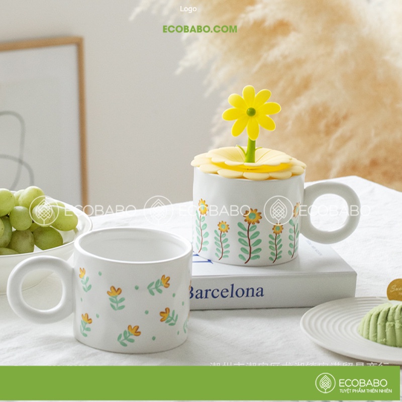 Cốc hoa dễ thương mùa hè quà tặng ly gốm sứ chất lượng cao cấp -Ecobabo