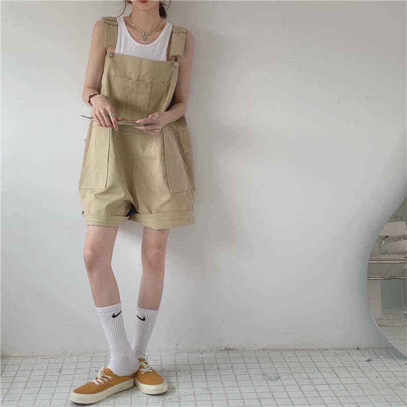 Quần Yếm Kaki Ngắn Ống Rộng Thời Trang Nữ Tính