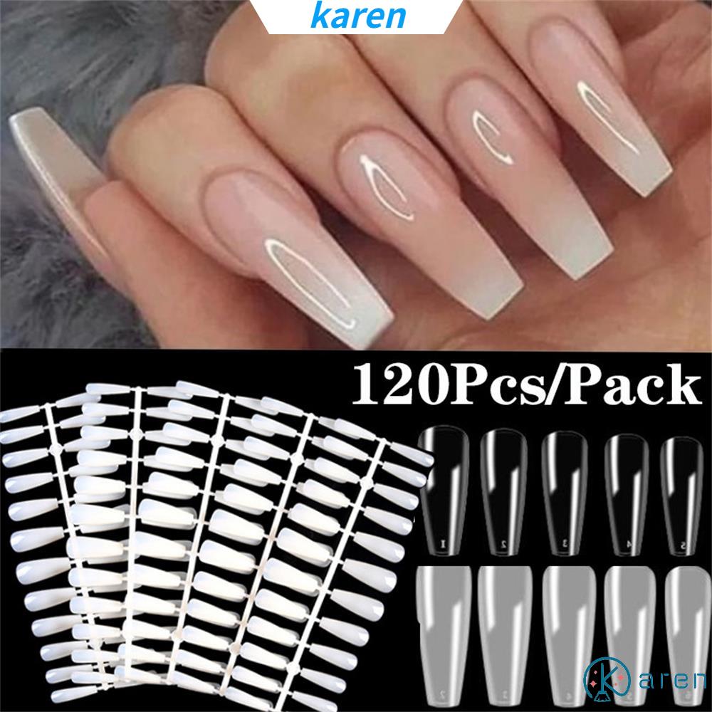 Bộ 120 móng tay giả dạng quan tài bằng acrylic trong suốt tự nhiên