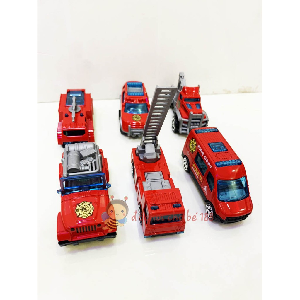 Bộ 6 xe cứu hoả 1/64 đúc bằng hợp kim hiệu Hot Wheels