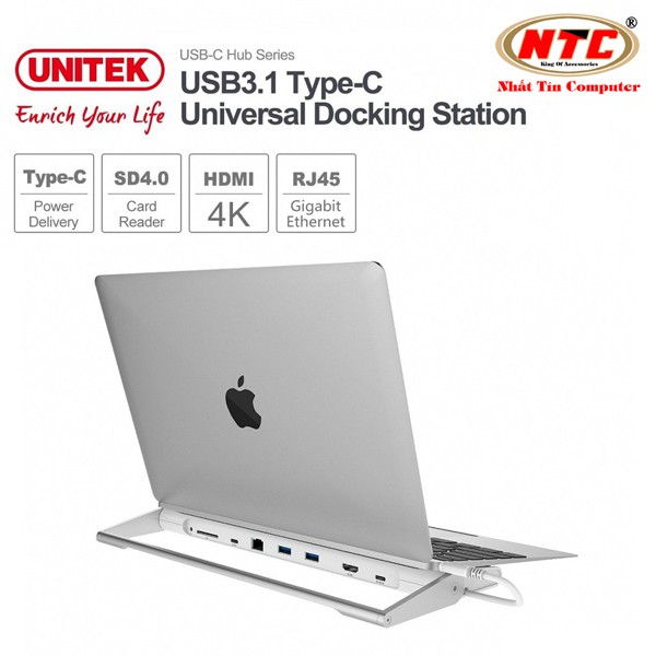 Hub đa năng Unitek Y-3708 từ TypeC 3.1 ra USB/thẻ SD/LAN/HDMI