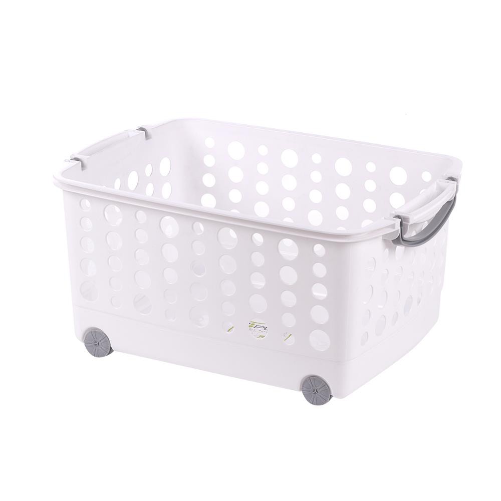 HomeBase PLIM Giỏ đựng quần áo dơ bằng nhựa có bánh xe Thái Lan W61xD43.5xH29.5 Cm trắng