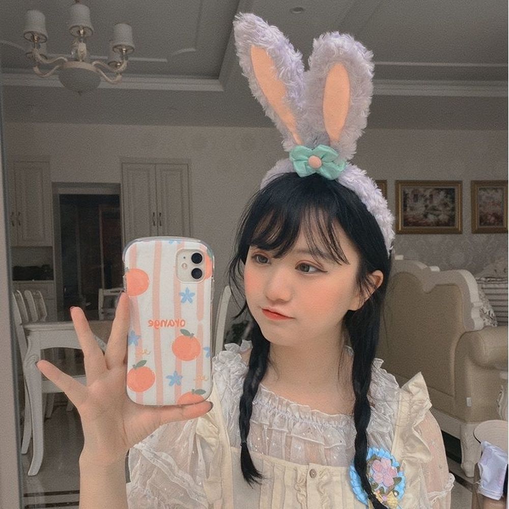 MIAOYA Băng Đô Cài Tóc Tai Thỏ Phối Lông Màu Tím Kiểu Hoạt Hình Dễ Thương Dùng Làm