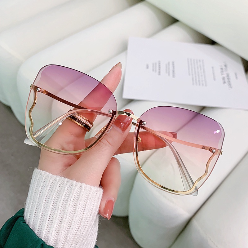(HENGHA) Kính Mát Thời Trang Hàn Quốc Không Gọng Cắt Hình Bướm Màu Gradient Phương Tây