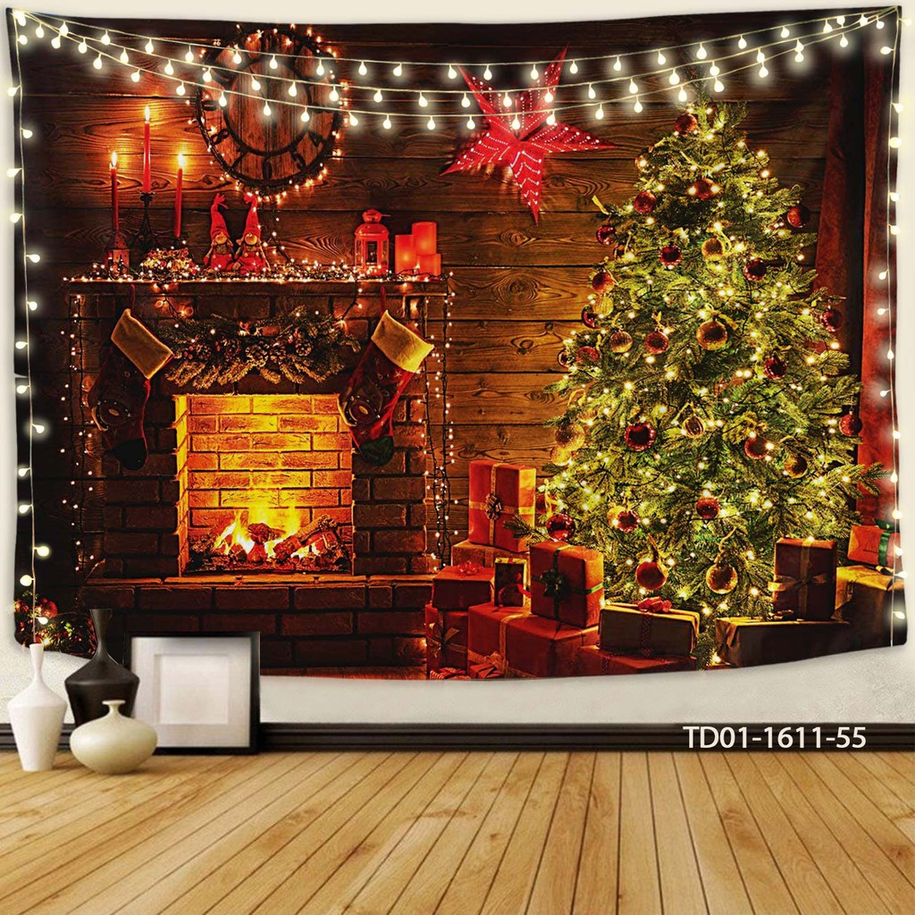 Tranh vải in 3D treo tường trang trí NOEL, decor GIÁNG SINH, MERRY CHIRMAS, SANT [ tặng móc treo, miếng dán định vị]