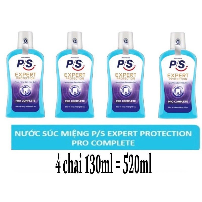 [Siêu Rẻ] 4 chai Nước súc miệng không chứa cồn không cay rát P/S 130ml, Ps trà xanh 300ml tặng Kem Đánh Răng 80gr