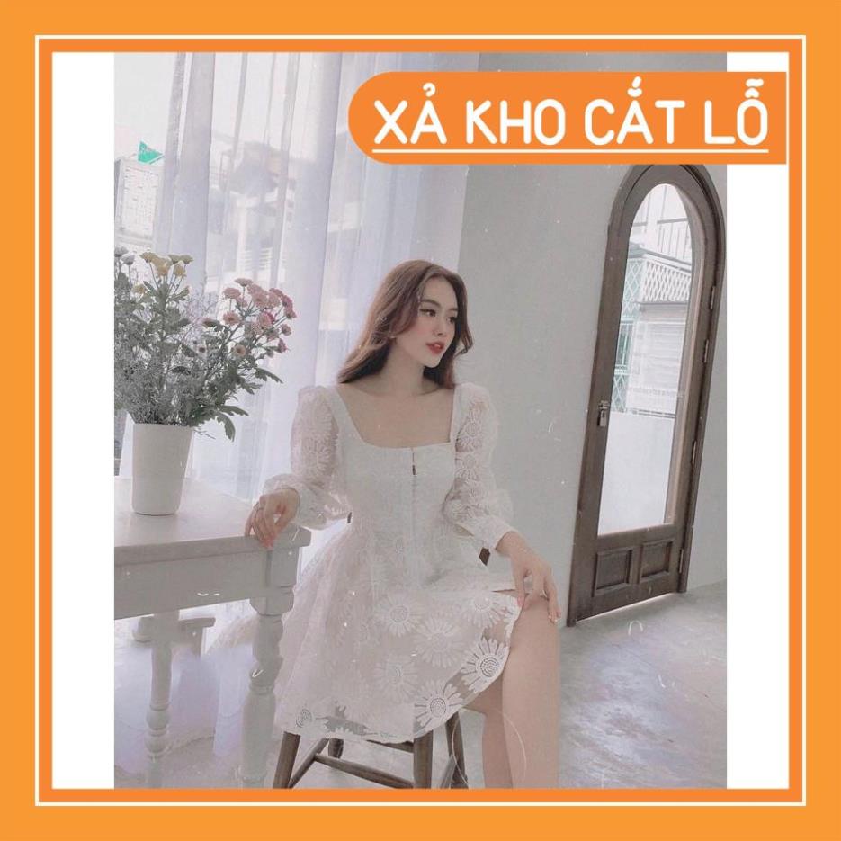 [Quần Áo Hot] Đầm ren hoa cúc tay dài bồng phối nút bọc sang chảnh [KÈM ẢNH THẬT] | BigBuy360 - bigbuy360.vn