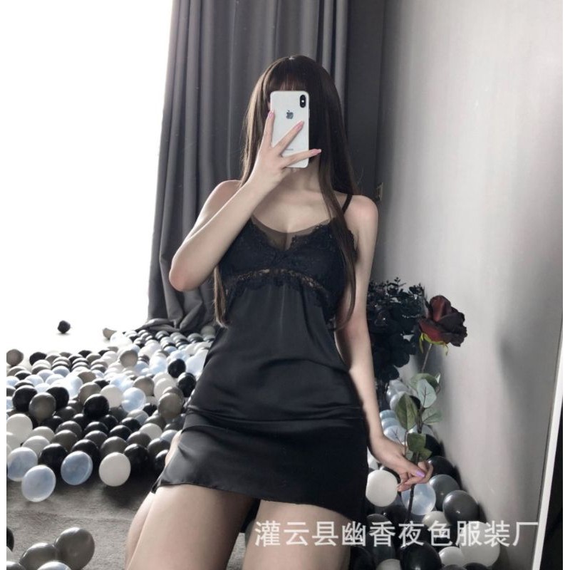 váy ngủ đầm ngủ lụa satin có đệm mút ngực mềm mại thoáng mát sexy gợi cảm