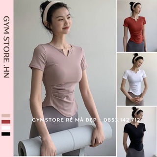 Áo Tập Gym Yoga Ôm Body Tay Ngắn Nhún Eo Cổ Tim Thể Thao Nữ Thun Siêu Mềm Mịn Thoáng Mát Solo Sportswear 226