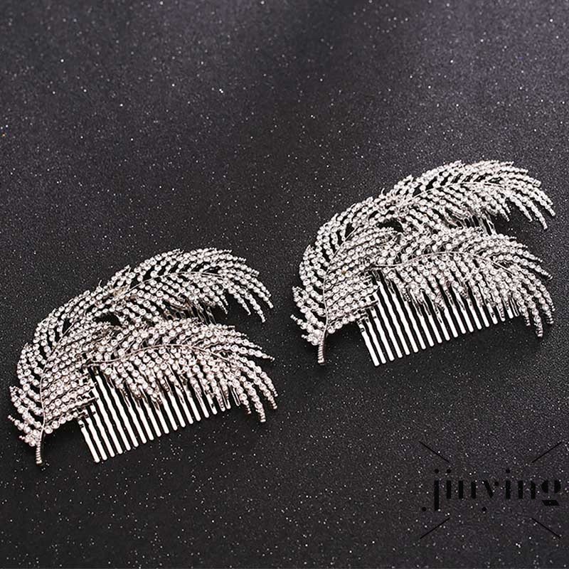 GETNOIVAS Cài tóc hình chiếc lá đính đá thanh lịch cho cô dâu