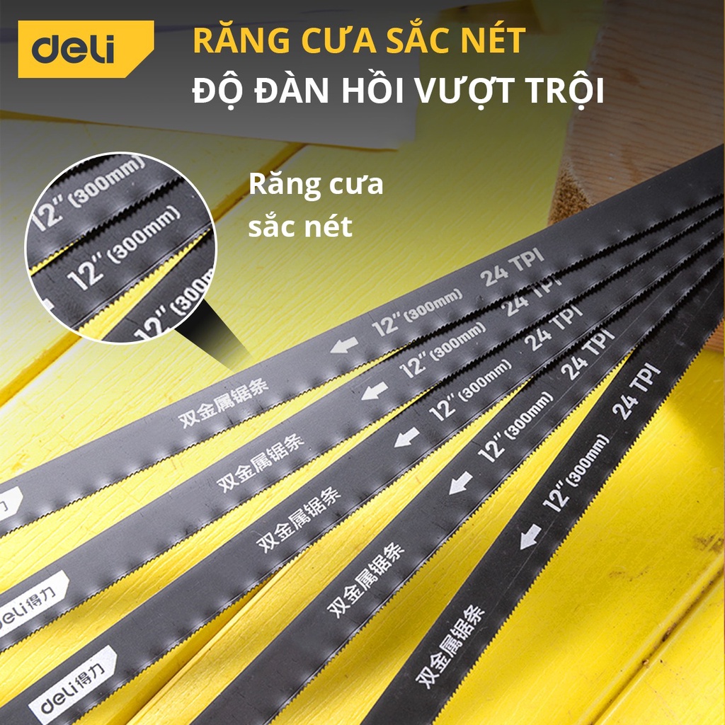 Bộ 5 Lưỡi Cưa Deli Cao Cấp Chính Hãng 12inch 24TPI Chất Lượng Cao - Siêu Bền, Sắc Bén, Chất Liệu Thép Không Gỉ - DL4673