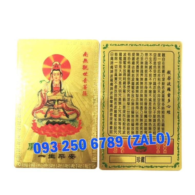 Kim Bài Phật Bà Quan Âm Bồ Tát Plastic Mạ Vàng 24k Phong Thủy May Mắn