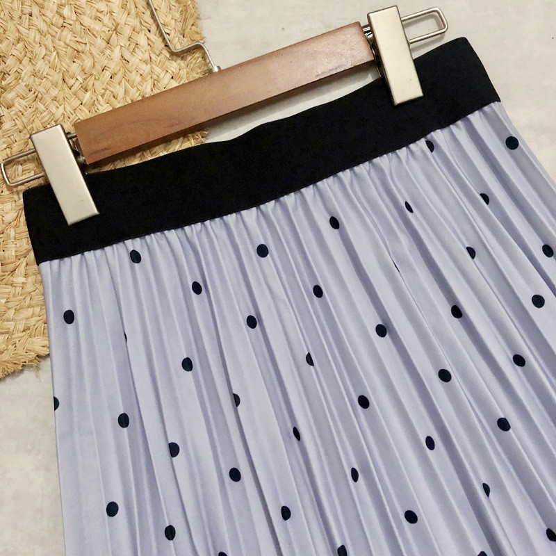 Chân Váy midi cotton Dài Lưng Cao Họa Tiết Chấm Bi / Kẻ Sọc Thời Trang vintage Cho Nữ