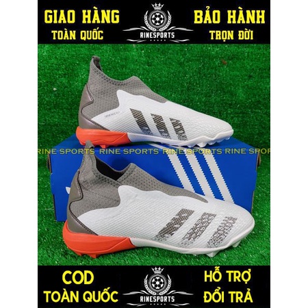 ĐÁ GIÀY BÓNG ĐÁ NHÂN TẠO (TF) Predator Freak3 Laceless màu trắng bạc HÀNG SUPER THAILAND