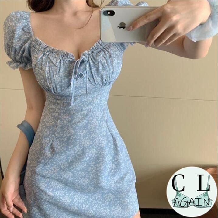 Váy dáng chữ A hoạ tiết hoa tay phồng phong cách nhẹ nhàng thanh lịch