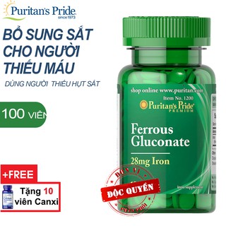  Bổ máu, phòng ngừa thiếu máu Puritan's Pride Ferrous Gluconate 28mg Iron 100 viên