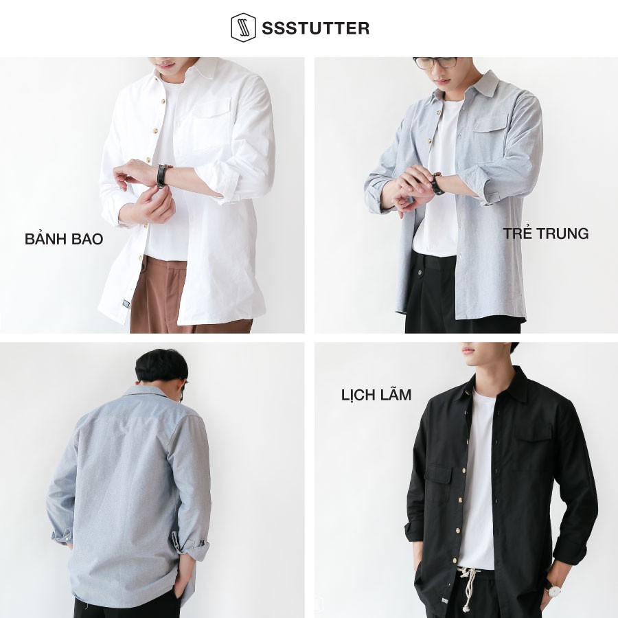 Áo sơ mi Nam tay dài có 2 túi ngực SSSTUTTER vải thô đứng dáng 3 màu LECH SHIRT | BigBuy360 - bigbuy360.vn