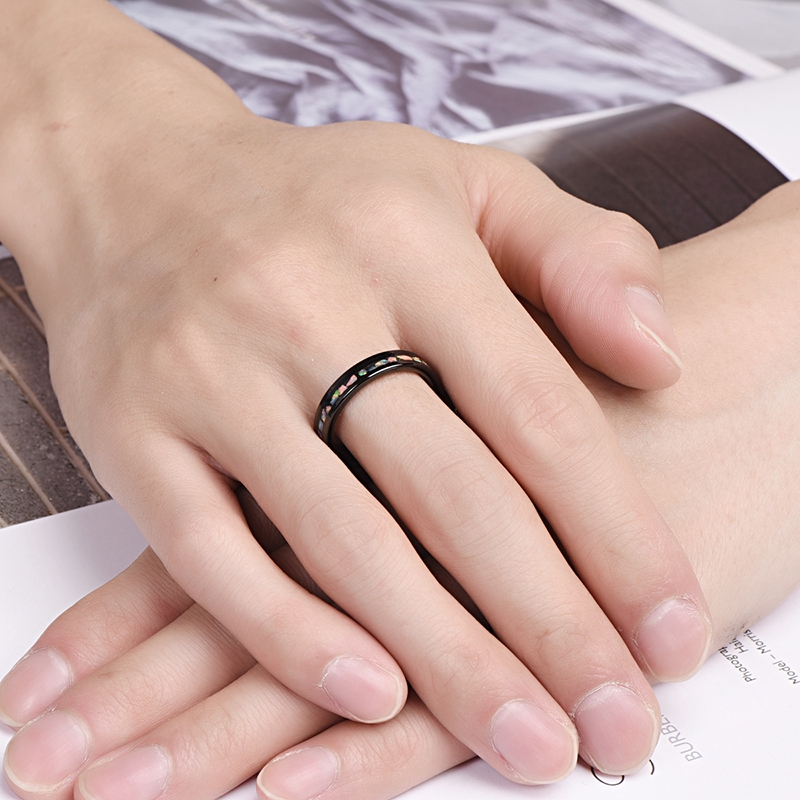 Nhẫn Cưới Màu Đen Đính Đá Opal Nhiều Màu 4mm Kích Thước Vừa Vặn Thoải Mái Cho Nam Và Nữ 5-12
