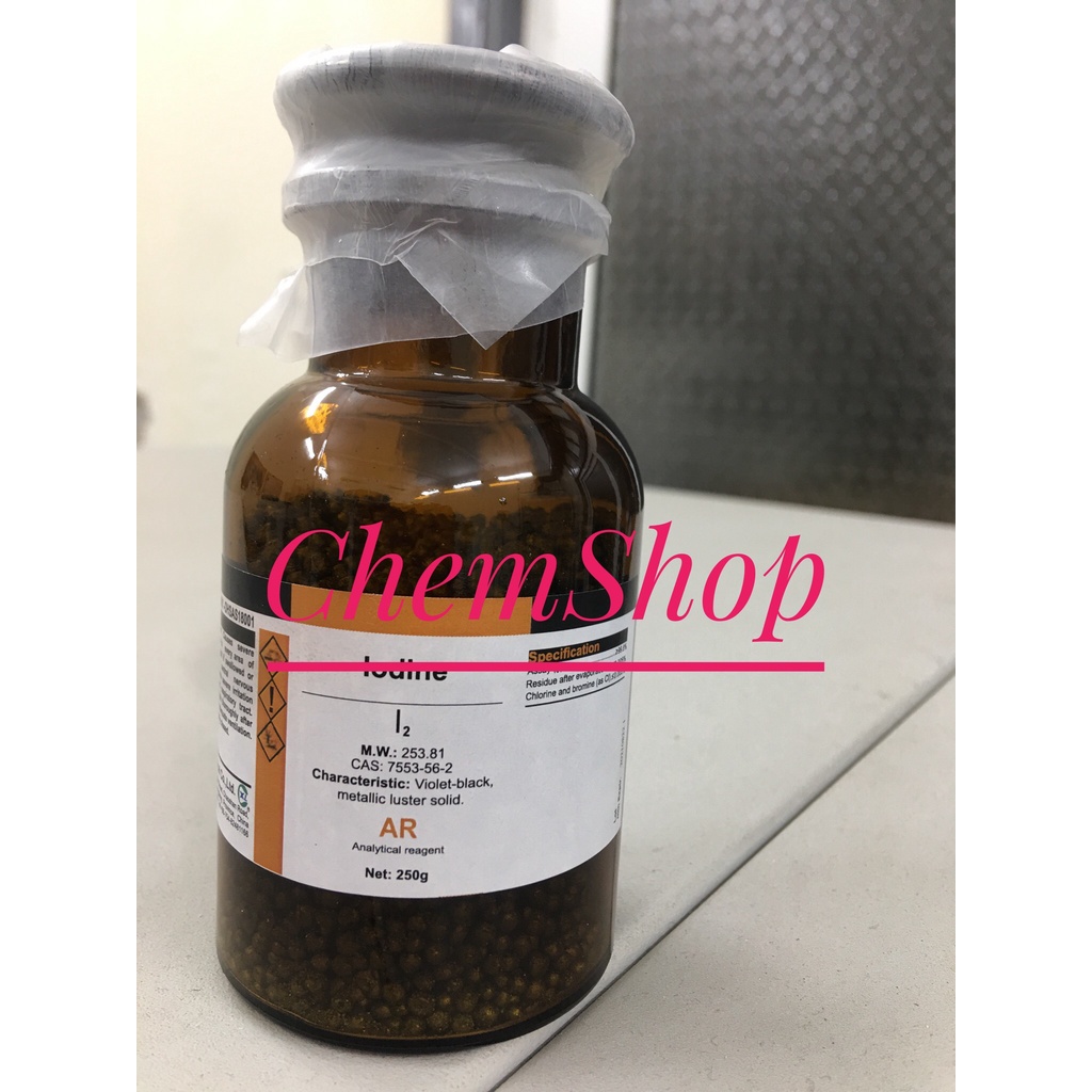 5g/10g iodine tinh khiết phân tích (dán nhãn phụ, chiết từ lọ 250g như hình)