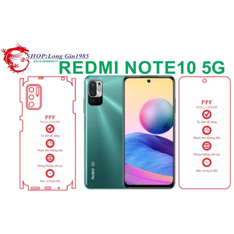 Redmi Note 10 5G miếng dán trong Ppf mặt sau và mặt trước chống va đập chống trầy xước