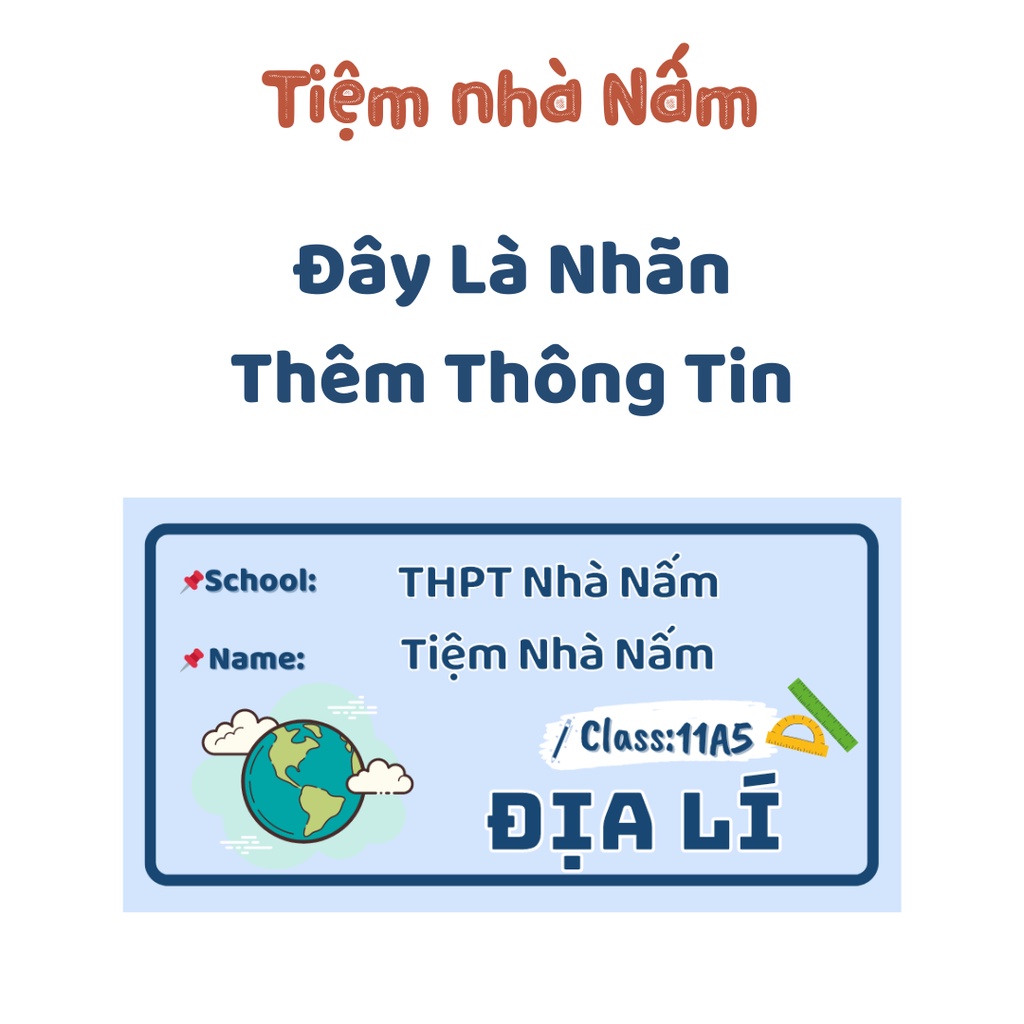 Combo Nhãn Vở Thiết Kế Theo Tên Môn Học, Xanh Hình Theo Môn Học