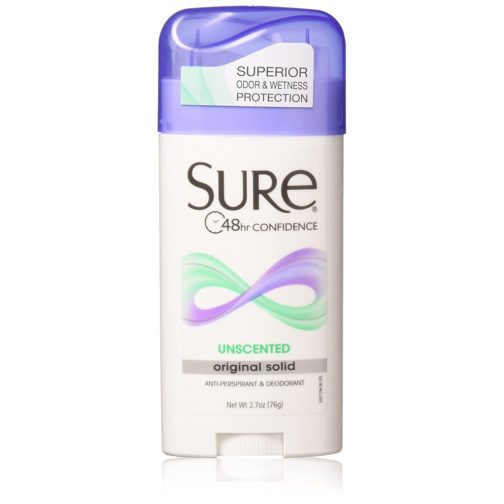 Lăn sáp khử mùi unisex không mùi Sure Invisible Solid Deodorant Unscented 73g (Mỹ)