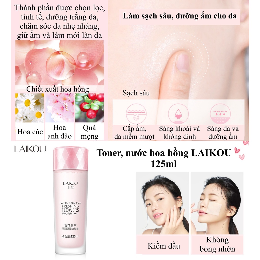 Bộ sản phẩm dưỡng da, chăm sóc da+Kem nền LAIKOU gồm 5 món giúp làm sách da, dưỡng trắng, cấp ẩm, che khuyết điểm SPU097