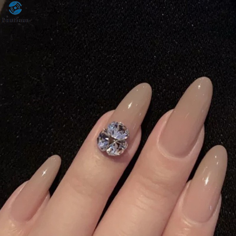  False Nails Short Pointed Diamond Skin Color Nail Stickers Finished Nail Stickers 24 Nail Stickers With Glue