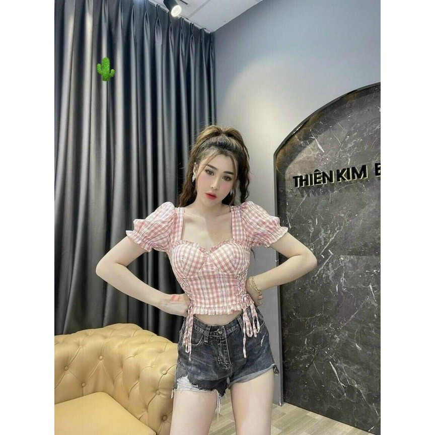 áo kate caro phối mút hở lưng nhúm sau