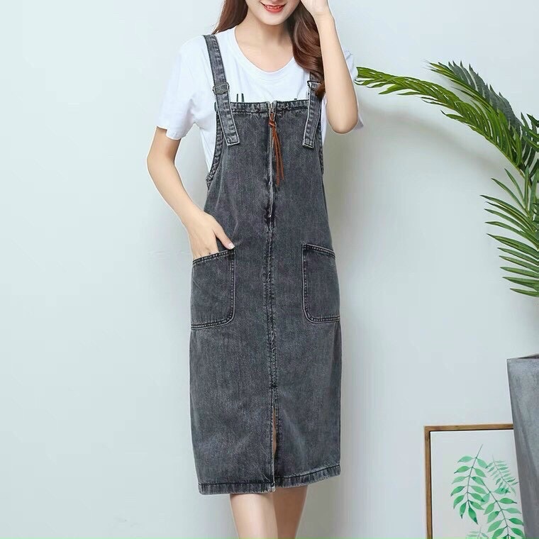 YẾM VÁY DÁNG DÀI HAIQUANG KHUY KÉO NGỰC CỰC CÁ TÍNH, CHẤT JEAN MỀM KHÔNG PHAI MÀU KHÔNG XÙ VẢI