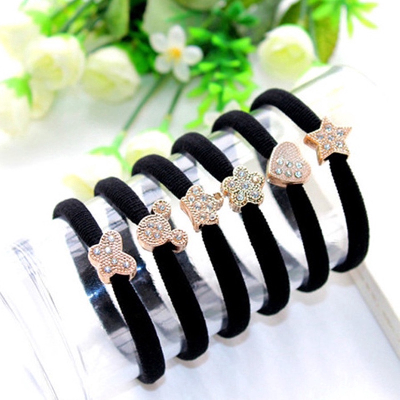 [Hàng mới về] Set 2 dây buộc tóc nữ co giãn đính kim cương giả phong cách thời trang Hàn Quốc