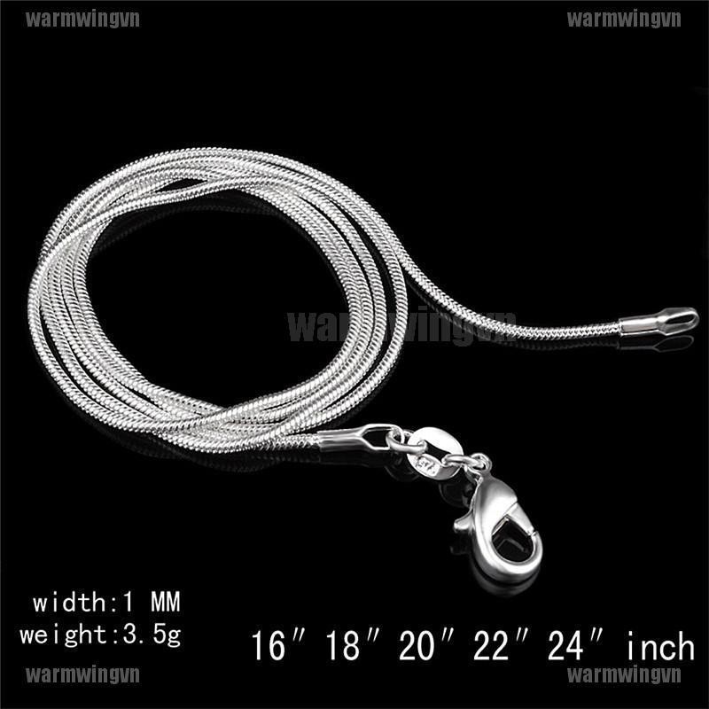 Fashion 925 Sterling Silver Plated Stamp 925 Snake Chain 1mm Necklace 16" 18" 20" 22" 24" ingvn