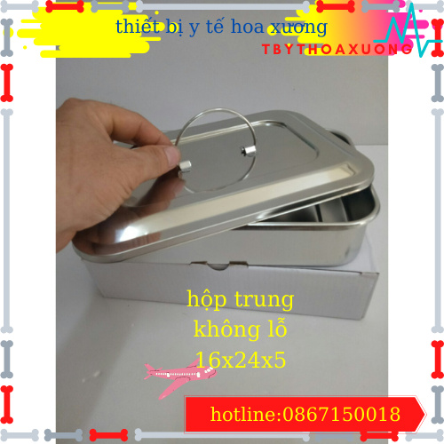 Hộp Đựng Dụng Cụ Inox 304 -Hộp Trung Không Lỗ 16x24x5cm