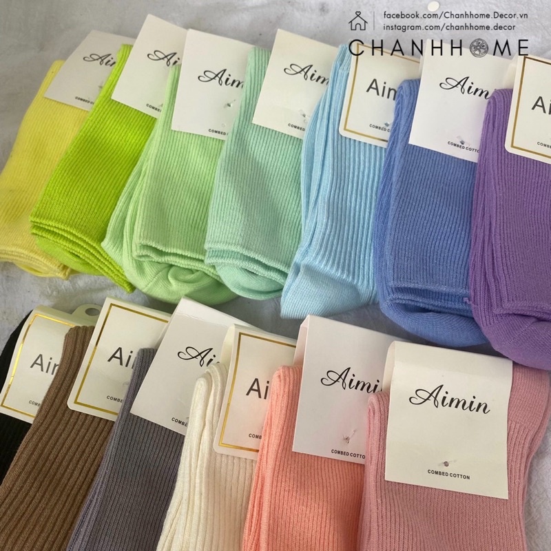Tất vớ trơn cổ cao nhiều màu sắc đơn giản dễ phối giày/quần áo